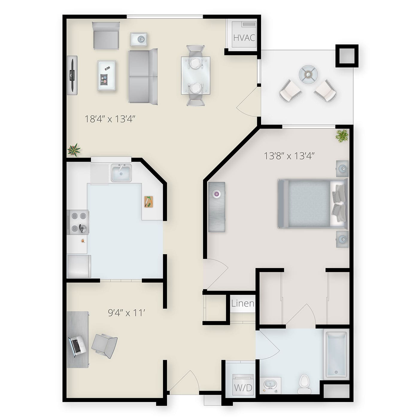 One Bedroom with Den Floor Plan