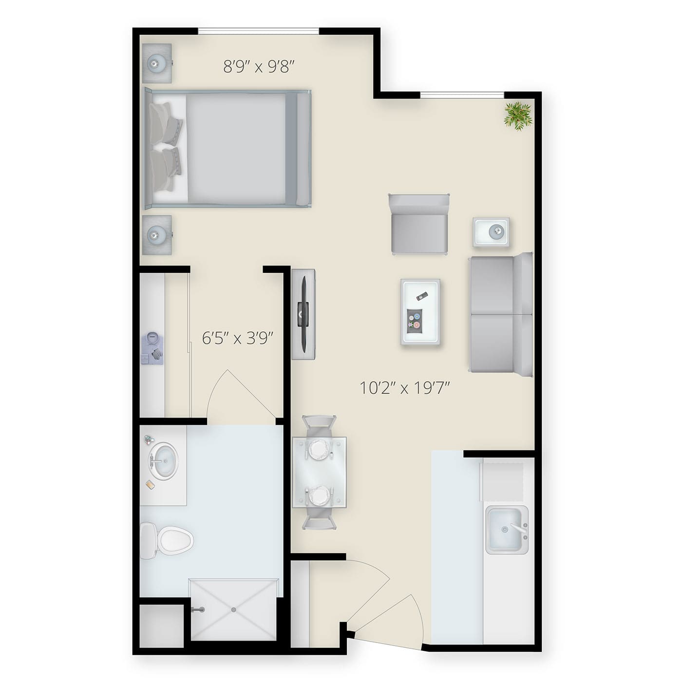 Residential Care Studio with Kitchenette Floor Plan